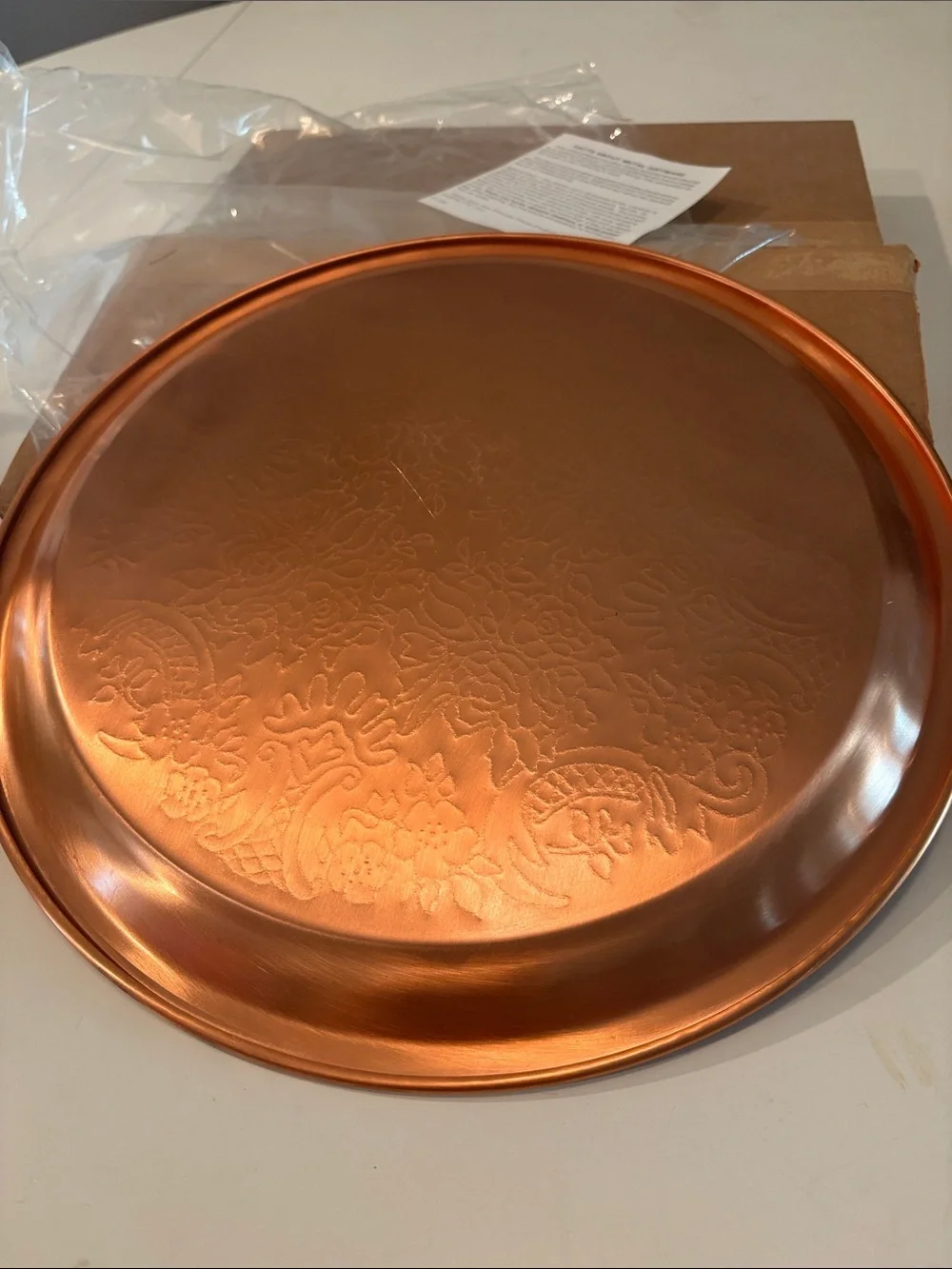 Vintage Princess House etched copper serving plate new in box